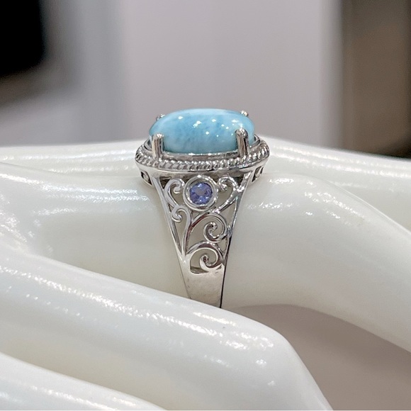Larimar and Tanzanite Sterling Silver Ring - Picture 8 of 12